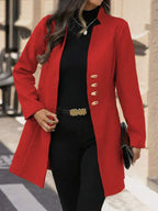 Cappotto classico in lana | Colore rosso di media lunghezza con bottoni dorati