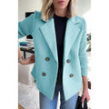 Cappotto in lana doppiopetto | Design turchese con maniche a coste