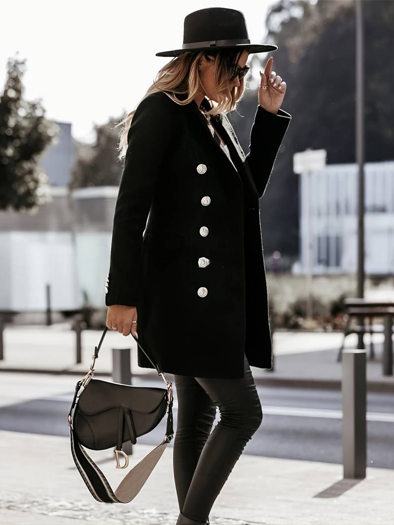 Cappotto invernale classico in lana | Design con bottoni dorati a doppio petto
