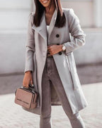Cappotto lungo classico in misto lana | Design cammello doppiopetto