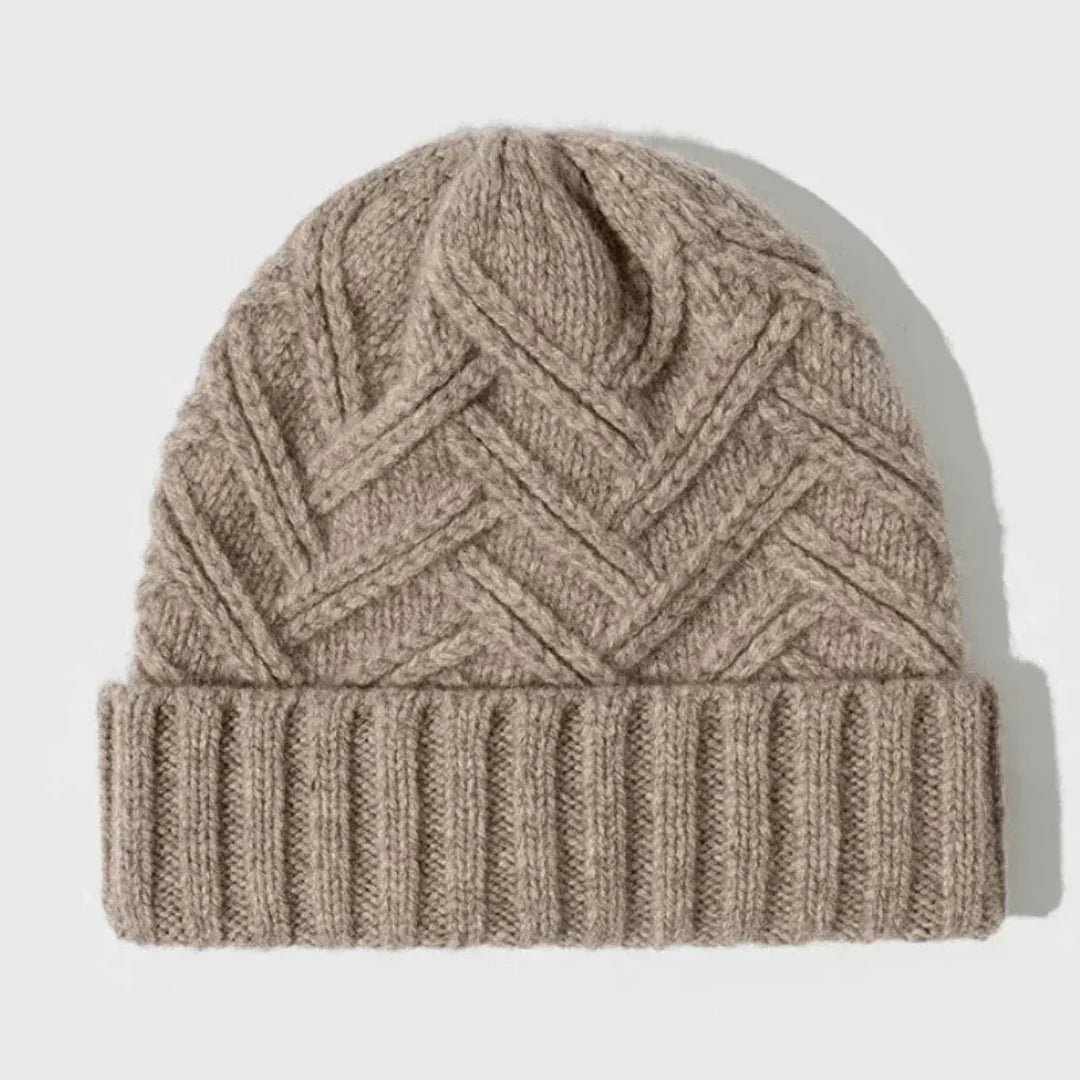 Caldo berretto classico in lana: polsini a coste, maglia Chevron
