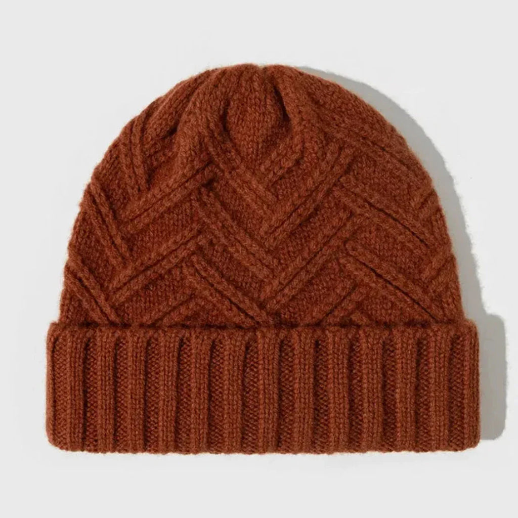 Caldo berretto classico in lana: polsini a coste, maglia Chevron