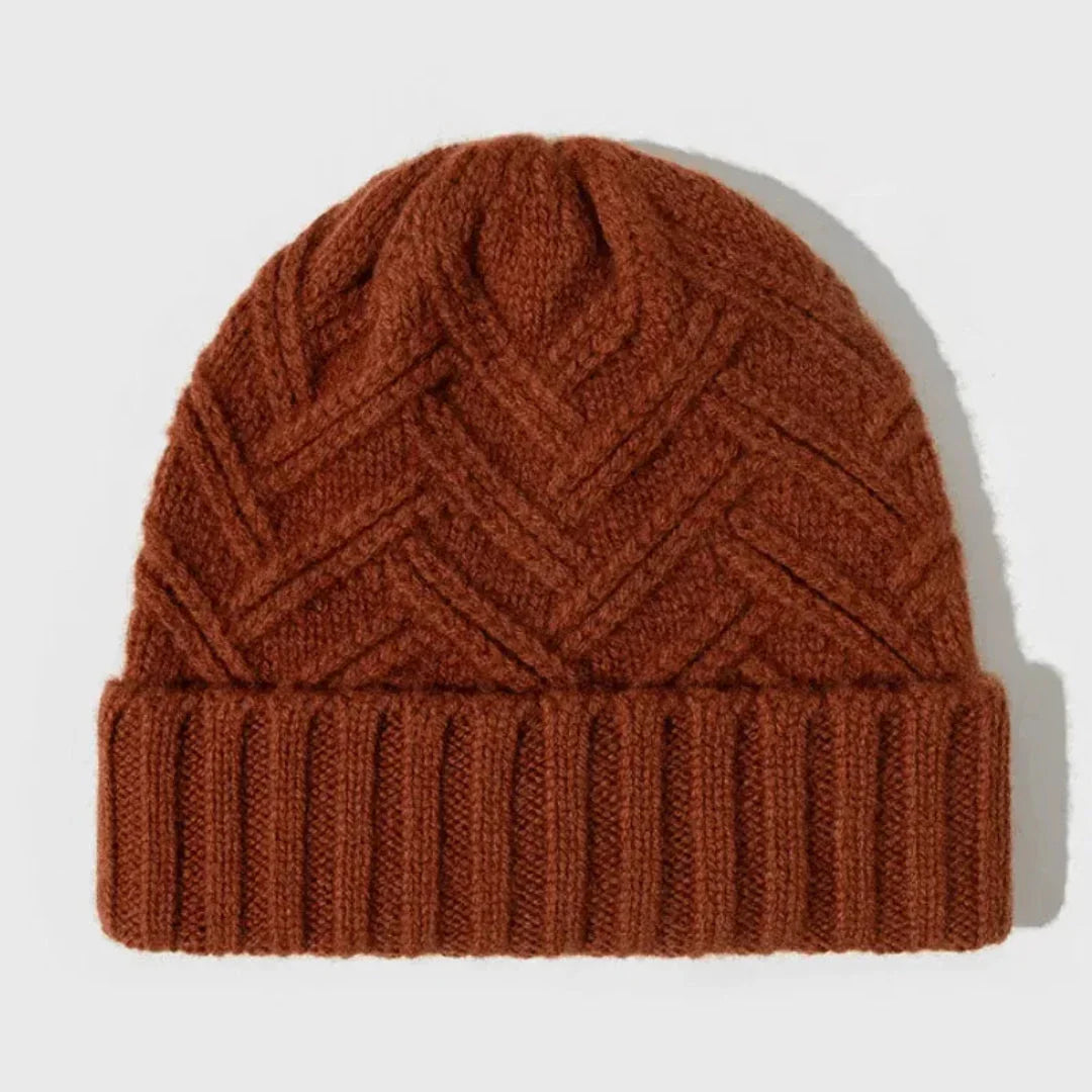 Caldo berretto classico in lana: polsini a coste, maglia Chevron