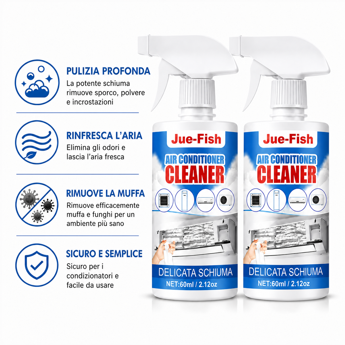 2 flaconi di spray schiumogeno detergente per condizionatore d’aria