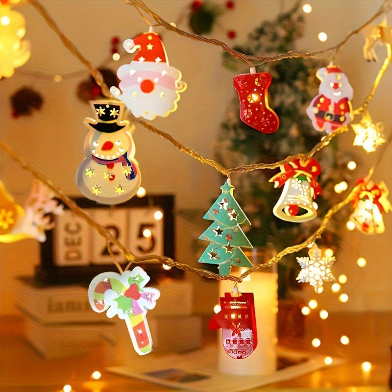 Stringa natalizia a LED alimentata a batteria con design di pupazzo di neve e albero