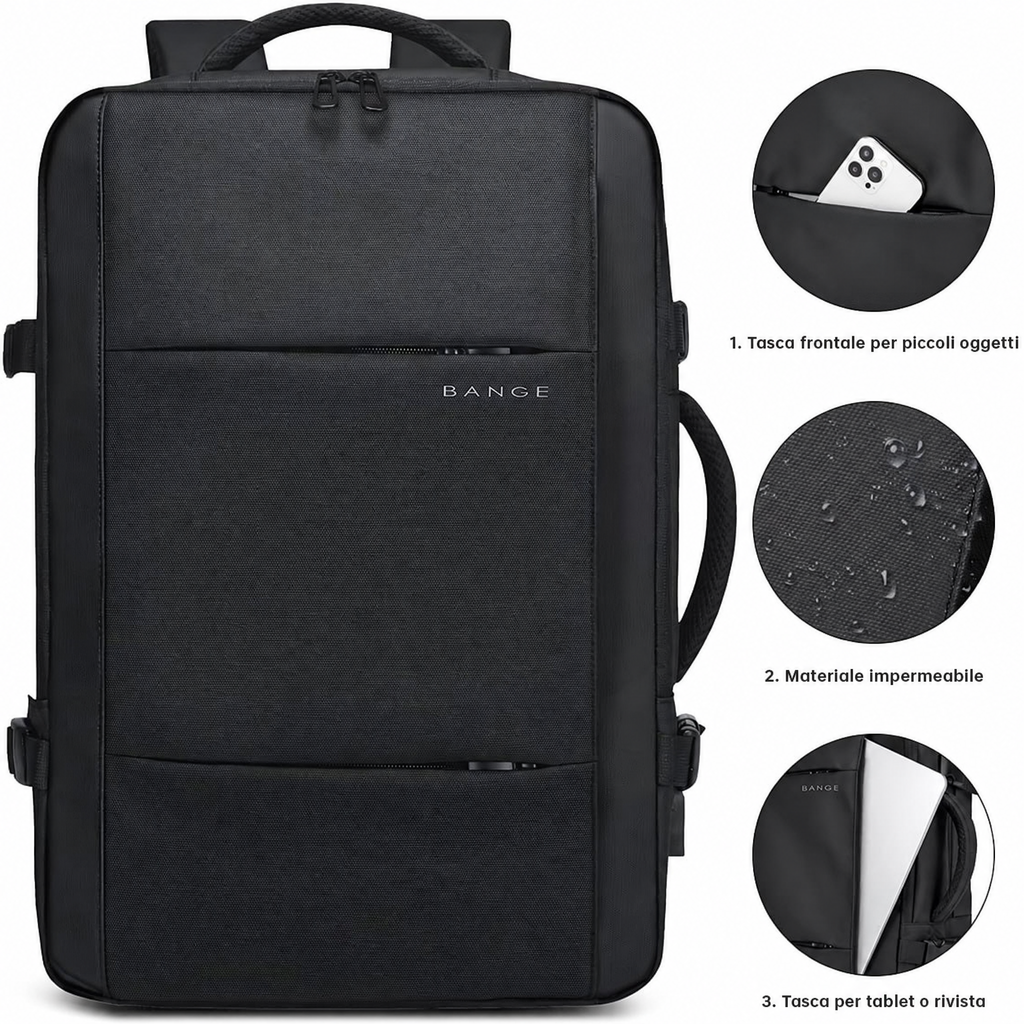 Zaino da viaggio impermeabile espandibile 26–45L con scomparto laptop e modalità borsone