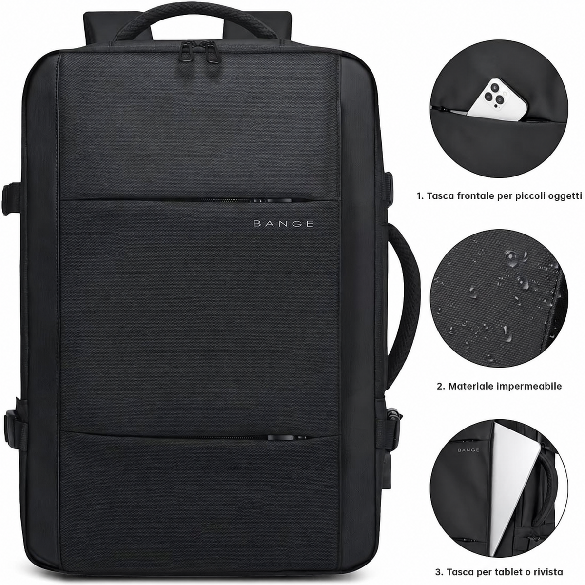 Zaino da viaggio impermeabile espandibile 26–45L con scomparto laptop e modalità borsone