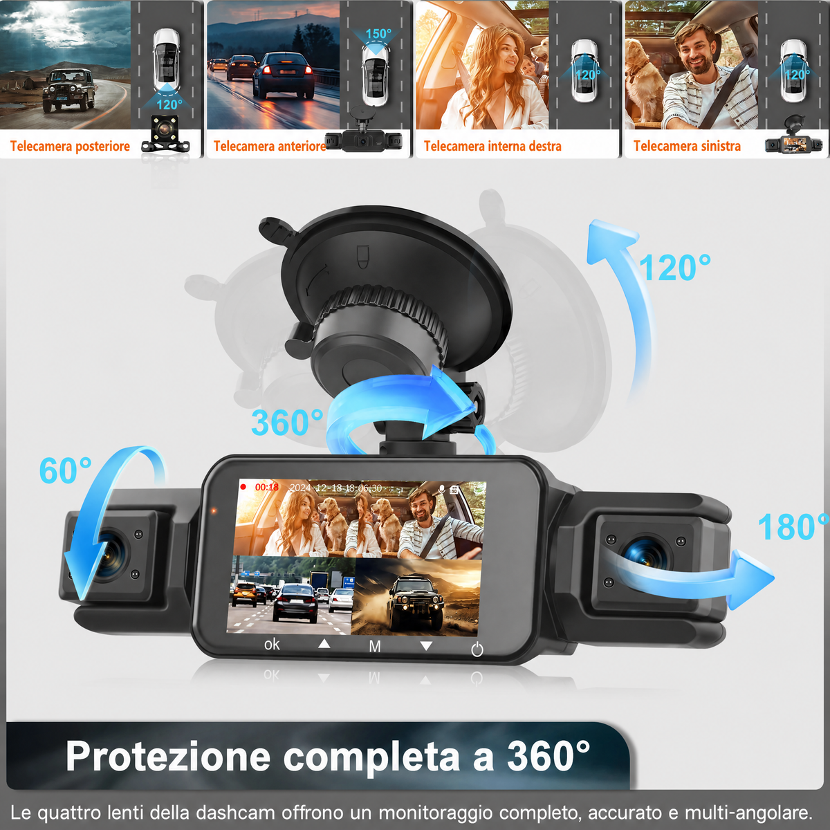 Dash cam wireless per auto anteriore e posteriore con visione notturna