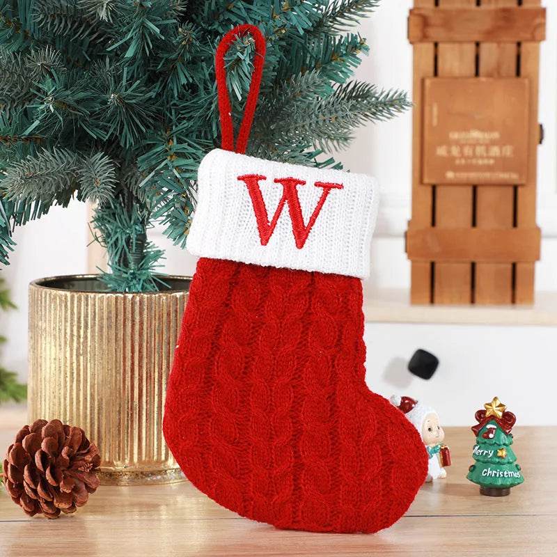 Calzini lavorati a maglia in lana con ciondolo albero creativo decorativo con lettere carine calze di Natale