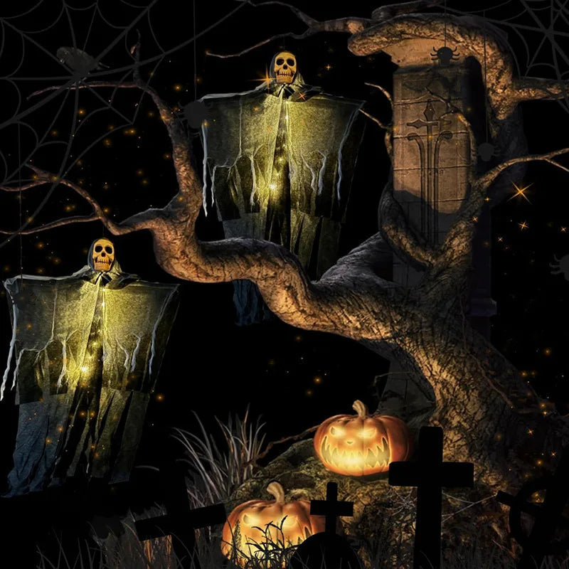 Gruselige Halloween Deko: Leuchtender Geisterschädel | 57×80 cm