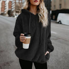 Felpa con cappuccio da donna morbida e rilassata - Pullover mezza zip, pile