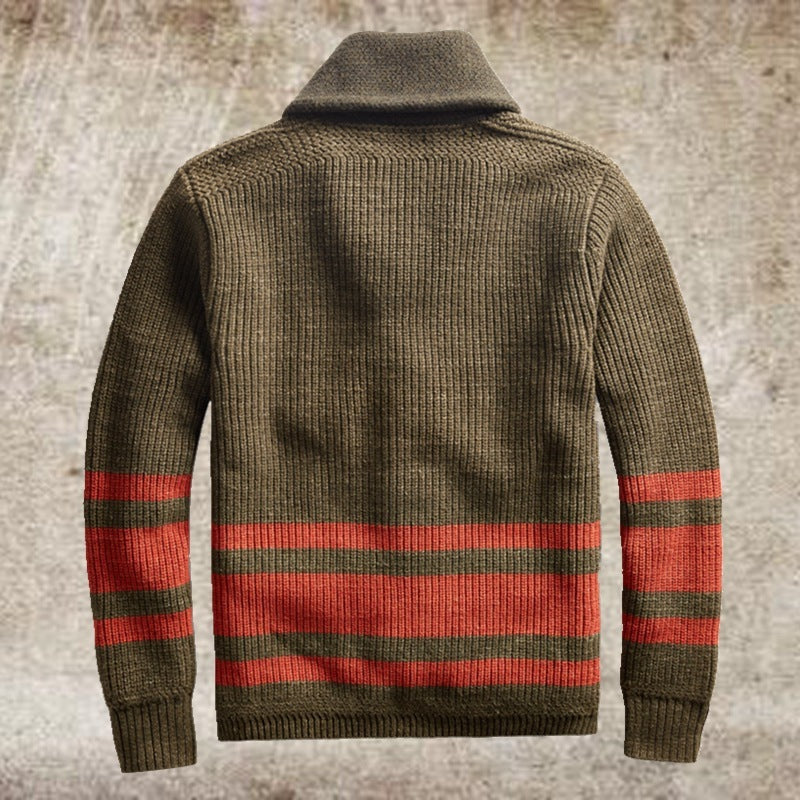 Calda giacca cardigan da uomo - collo a scialle, cotone, autunno