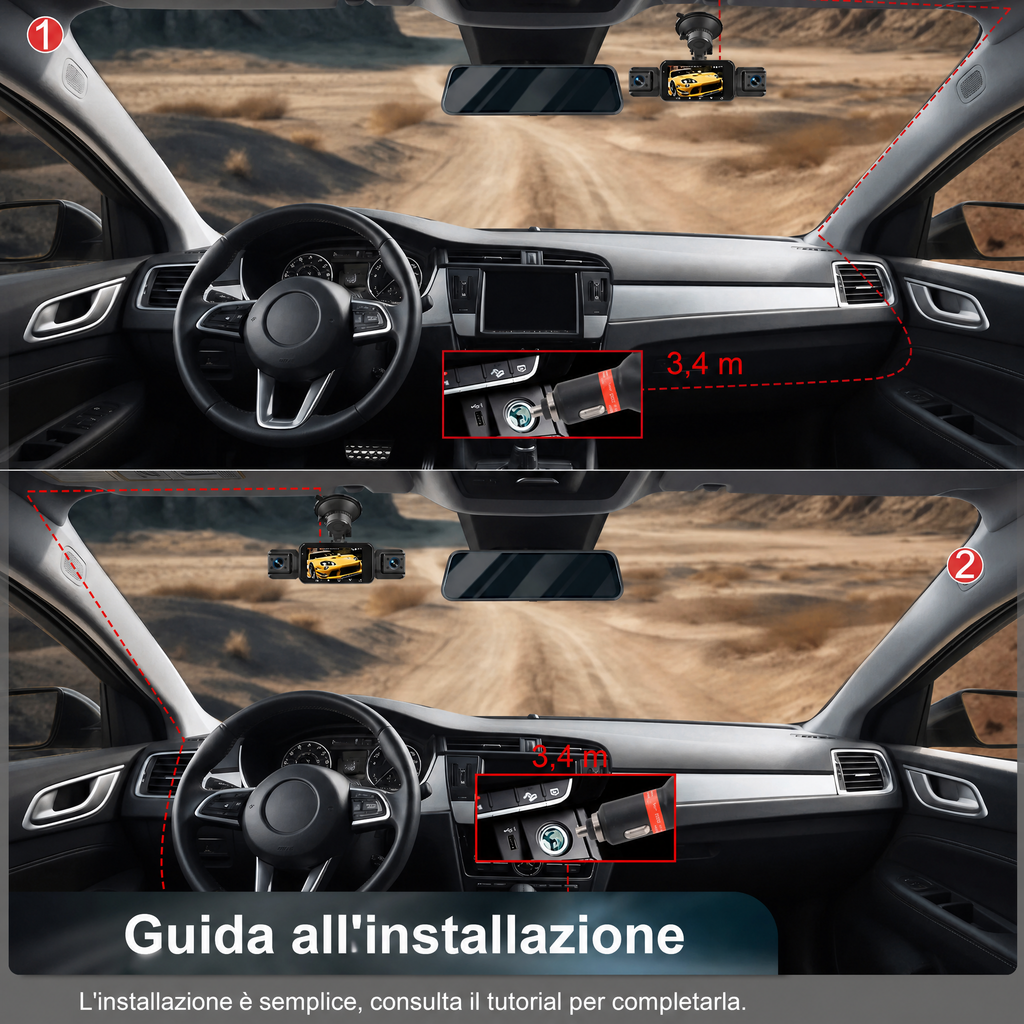Dash cam wireless per auto anteriore e posteriore con visione notturna