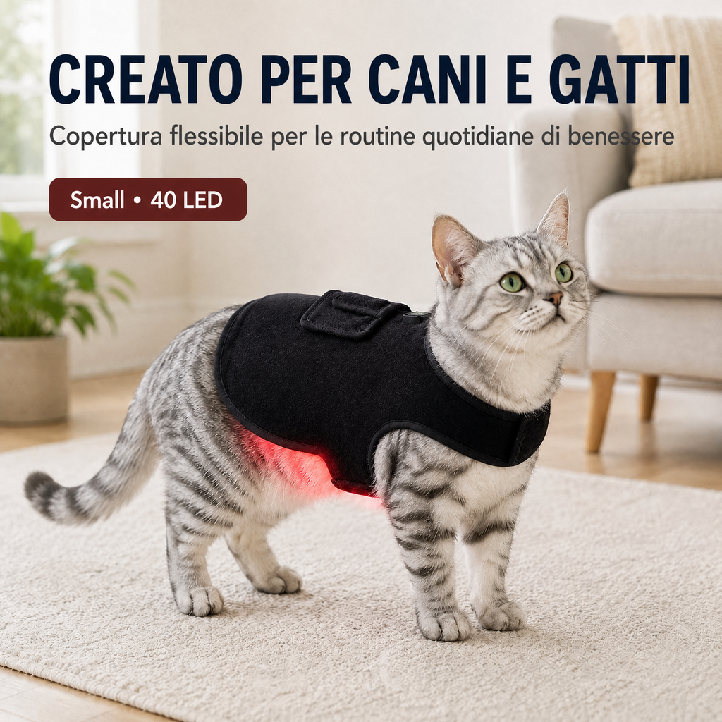 Pettorina a luce rossa per cani e gatti – 660nm + 850nm vicino infrarosso per comfort di schiena, anche, articolazioni e