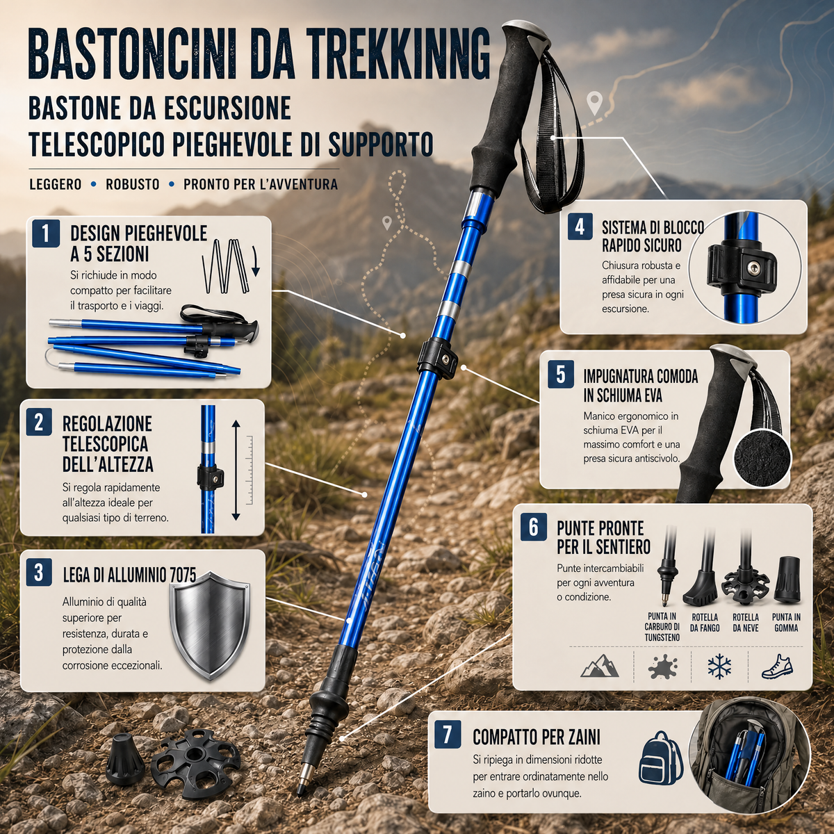 Bastoncini da trekking pieghevoli telescopici per escursioni