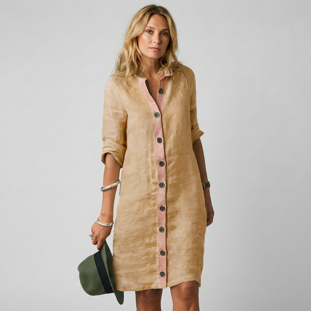 Abito camicia da donna in lino traspirante