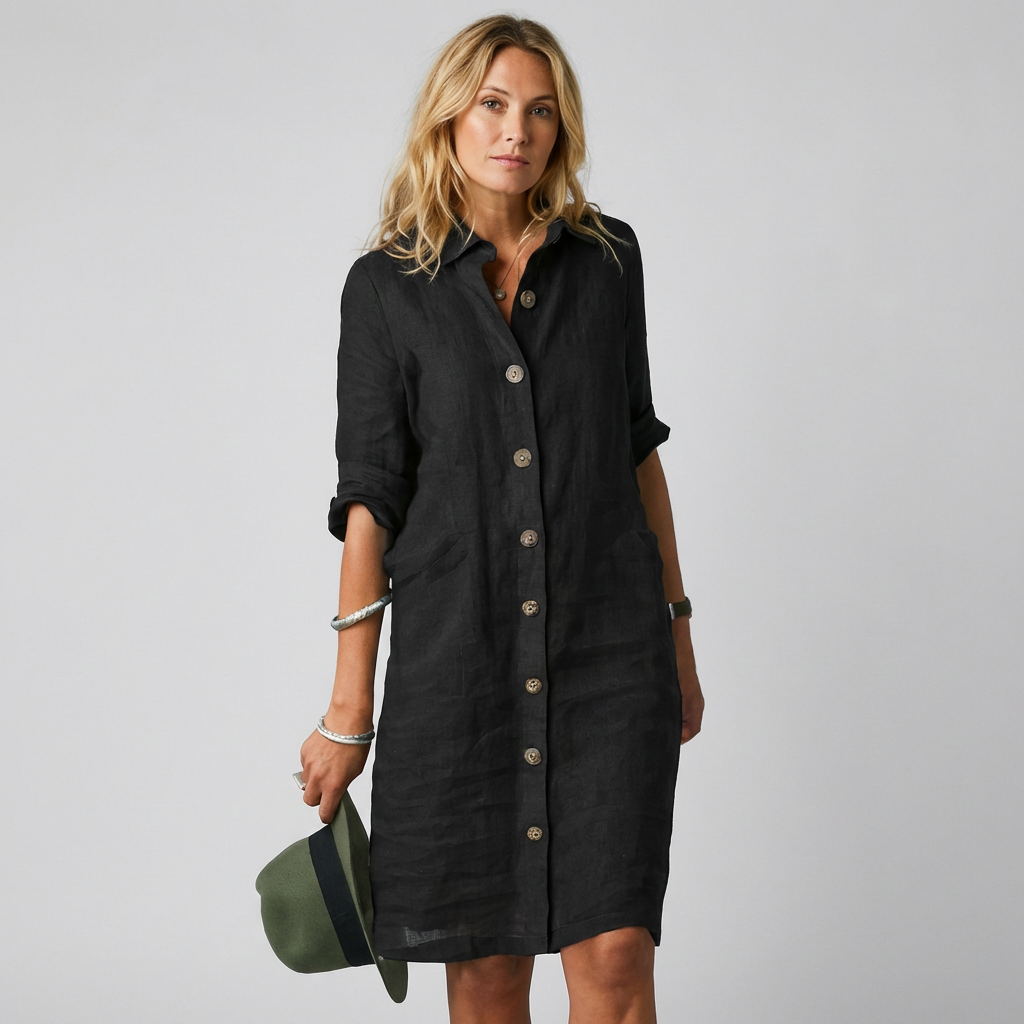 Abito camicia da donna in lino traspirante