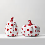 Decorazione di zucca in resina a pois | Set di ornamenti autunnali lucidi | Finitura scolpita durevole | Fascino di zucca