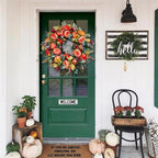 Ghirlanda per porta autunnale | Design rustico con peonia e zucca | Decorazione autunnale artigianale