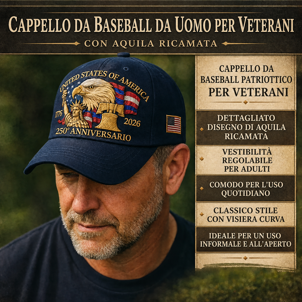 Cappellino da baseball da uomo con aquila patriottica, cappello per veterani del 250° anniversario