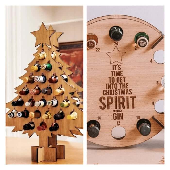 Albero calendario dell’Avvento di Natale | Portabirra e portavino in legno | Betulla riutilizzabile