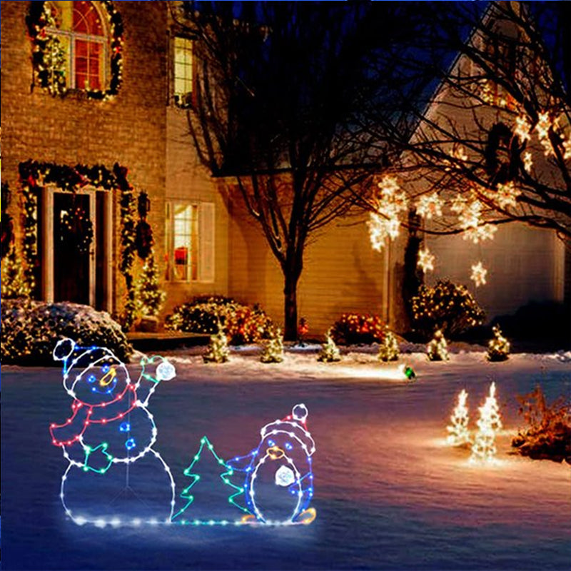 Animated LED Snowball Fight Light | Decorazione natalizia da esterno con pupazzo di neve e pinguino