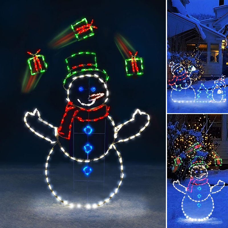 Animated LED Snowball Fight Light | Decorazione natalizia da esterno con pupazzo di neve e pinguino