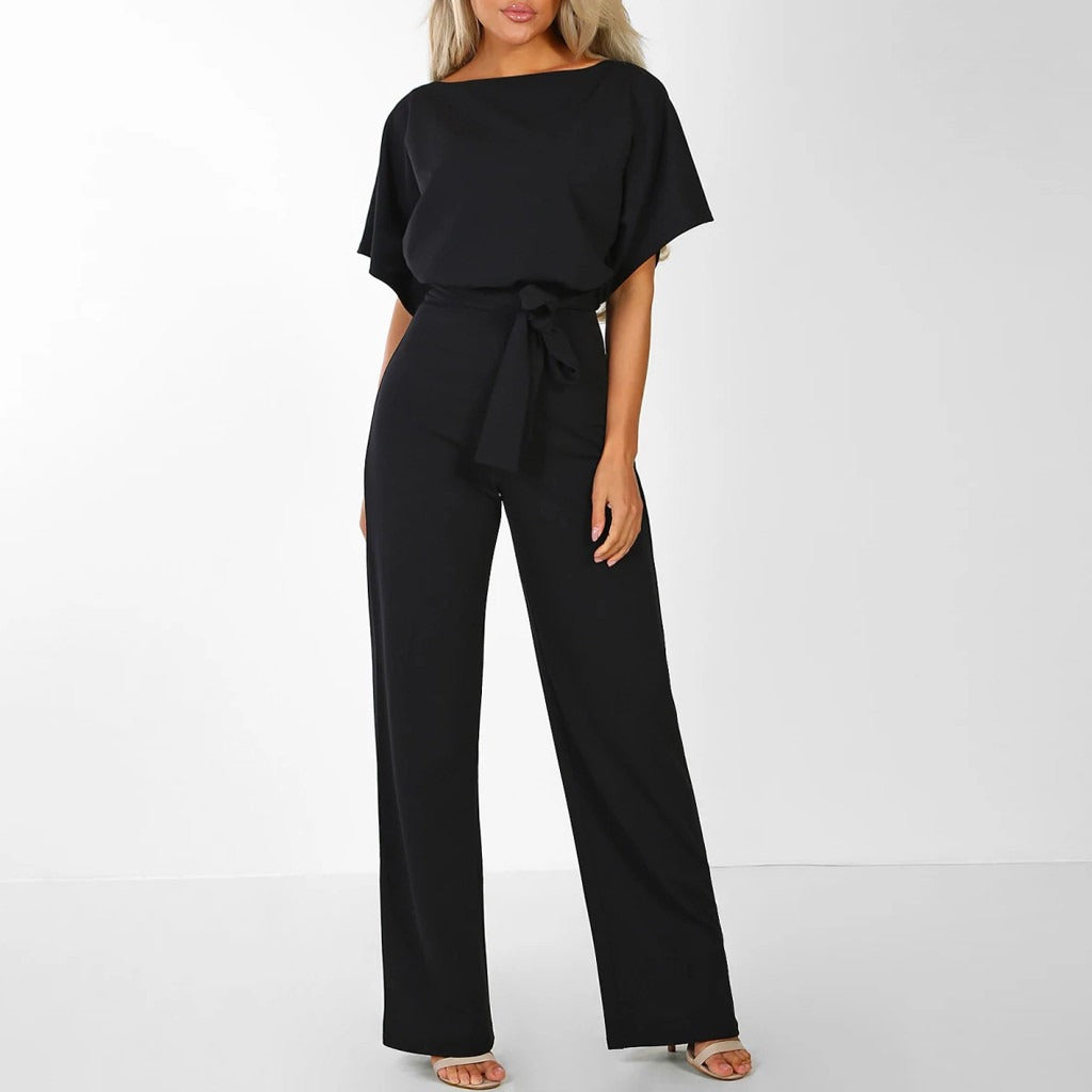 Elegante Tuta da Donna con Maniche Corte e Cintura in Vita – Comoda e di Stile per le Occasioni Formali