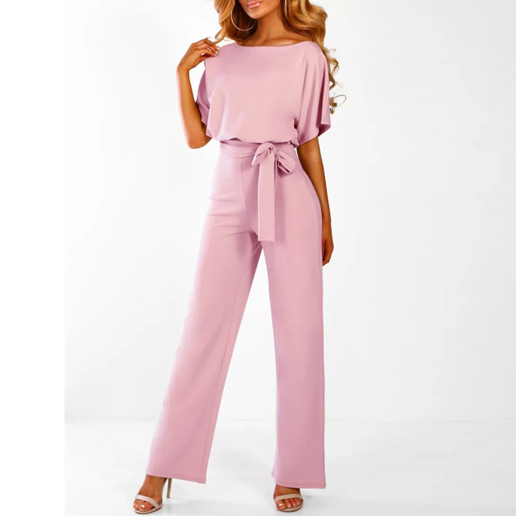 Elegante Tuta da Donna con Maniche Corte e Cintura in Vita – Comoda e di Stile per le Occasioni Formali