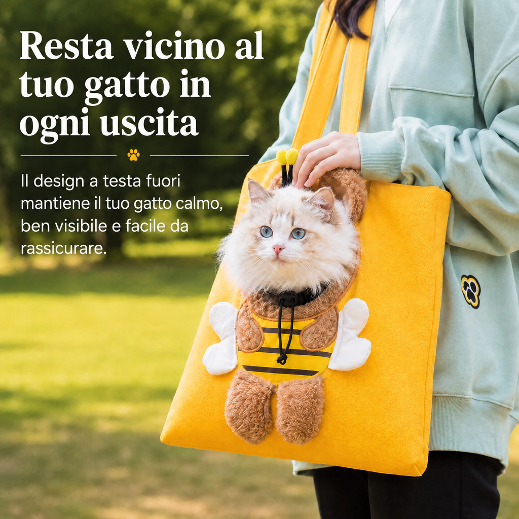 borsa trasportino aperta per gatti per passeggiate e visite dal veterinario - Borsa in canvas leggera per gatti e cani d