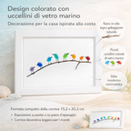 Cornice da parete con arte marina Uccelli in vetro mare su legno galleggiante