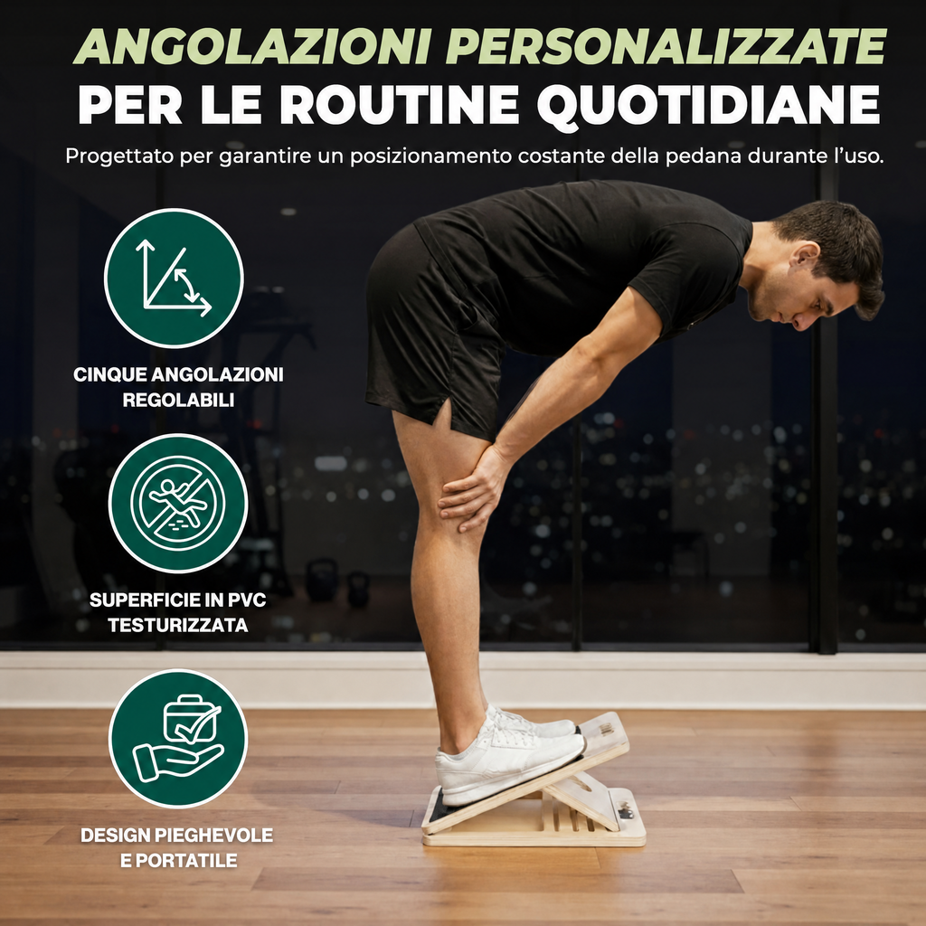Tavoletta inclinata in legno regolabile a cinque livelli per stretching ed esercizi in inclinazione