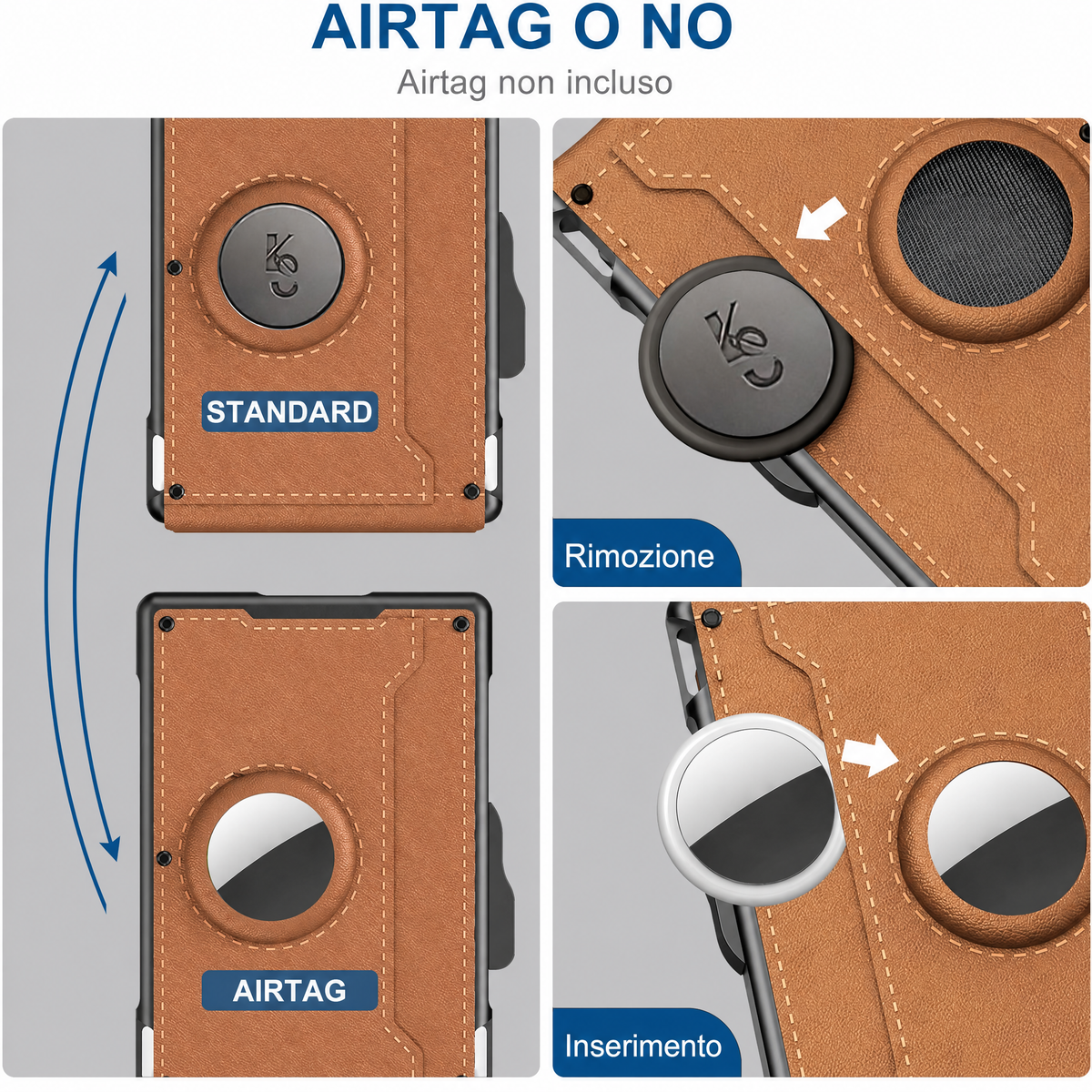 AirTag Wallet da uomo - con portacarte in alluminio pop up fermasoldi, slot portatessere in pelle slim, portacarte di cr