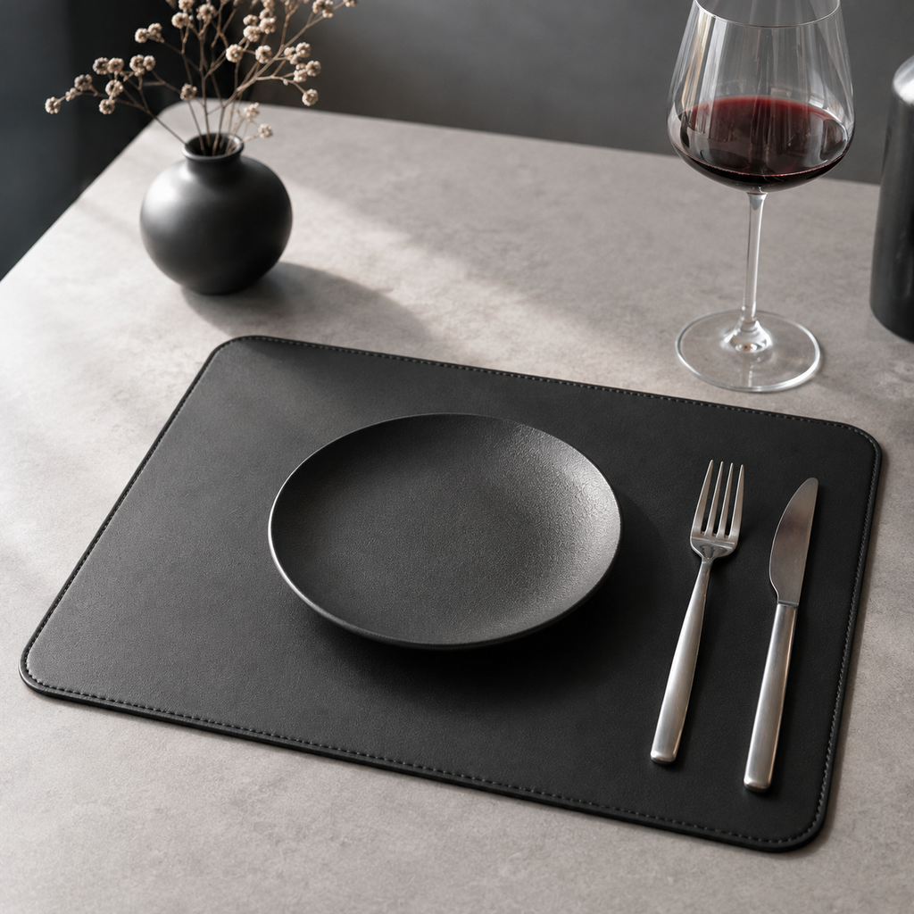 Dettaglio del materiale in pelle sintetica del tappetino.