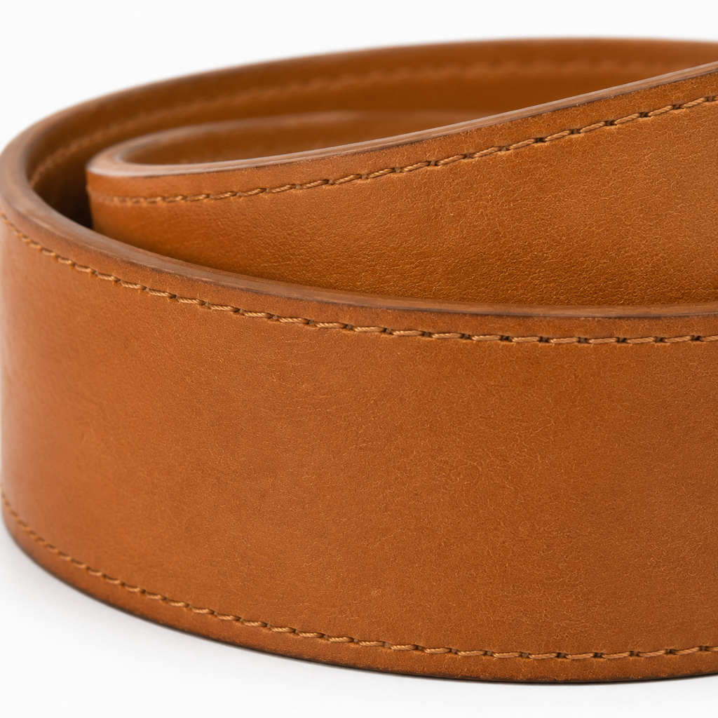 Cintura in pelle marrone con cuciture dettagliate