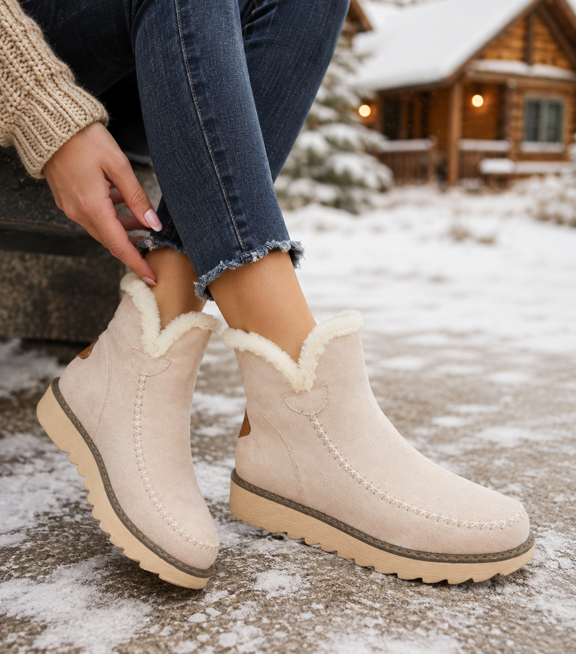 Stivali invernali da donna, stivali da neve da donna slip on con fodera in pelliccia e suola antiscivolo, stivaletti da donna con tacco basso