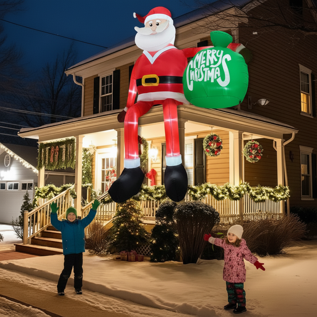 Babbo Natale gonfiabile LED da 2,4 m che arrampica | Decorazione natalizia da esterno premium e impermeabile