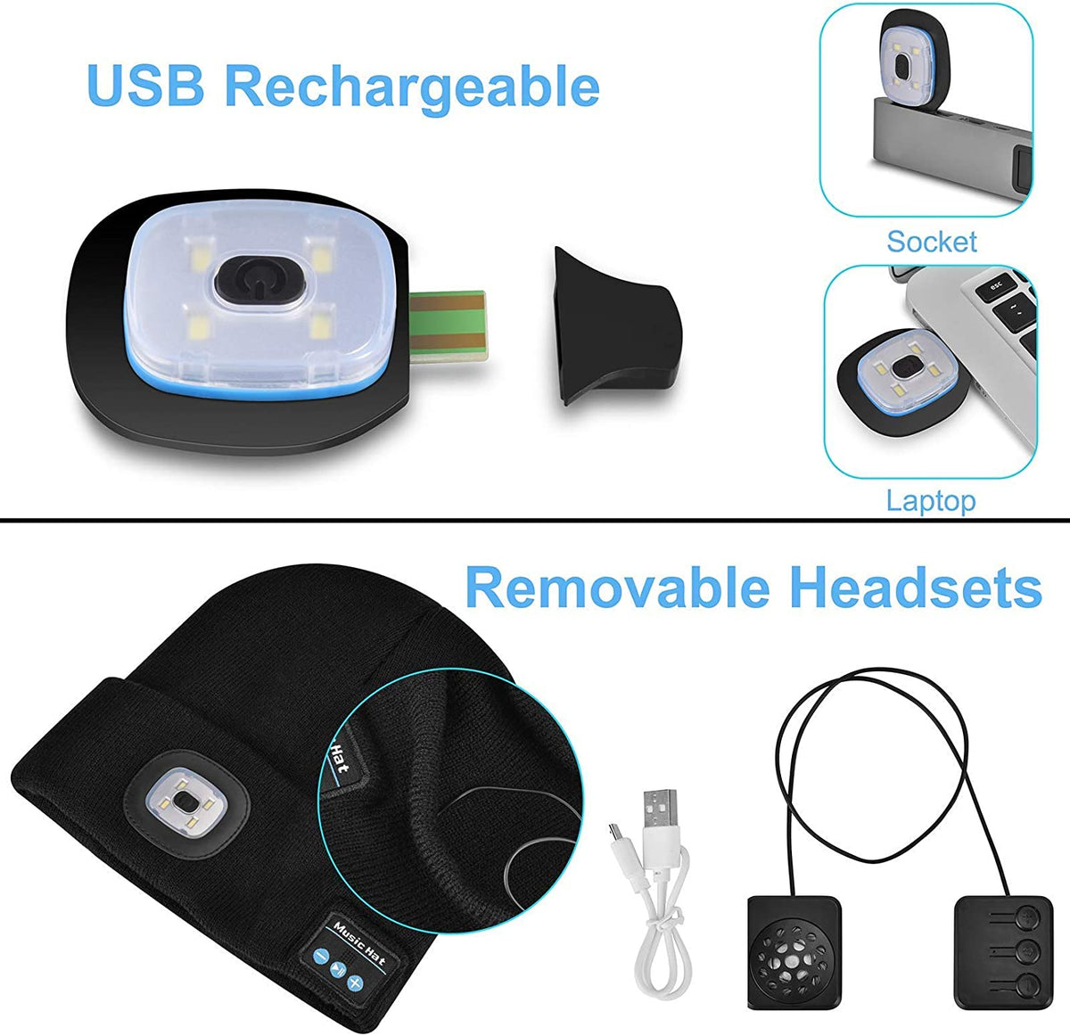 Berretto con luce Bluetooth Cuffia Wireless