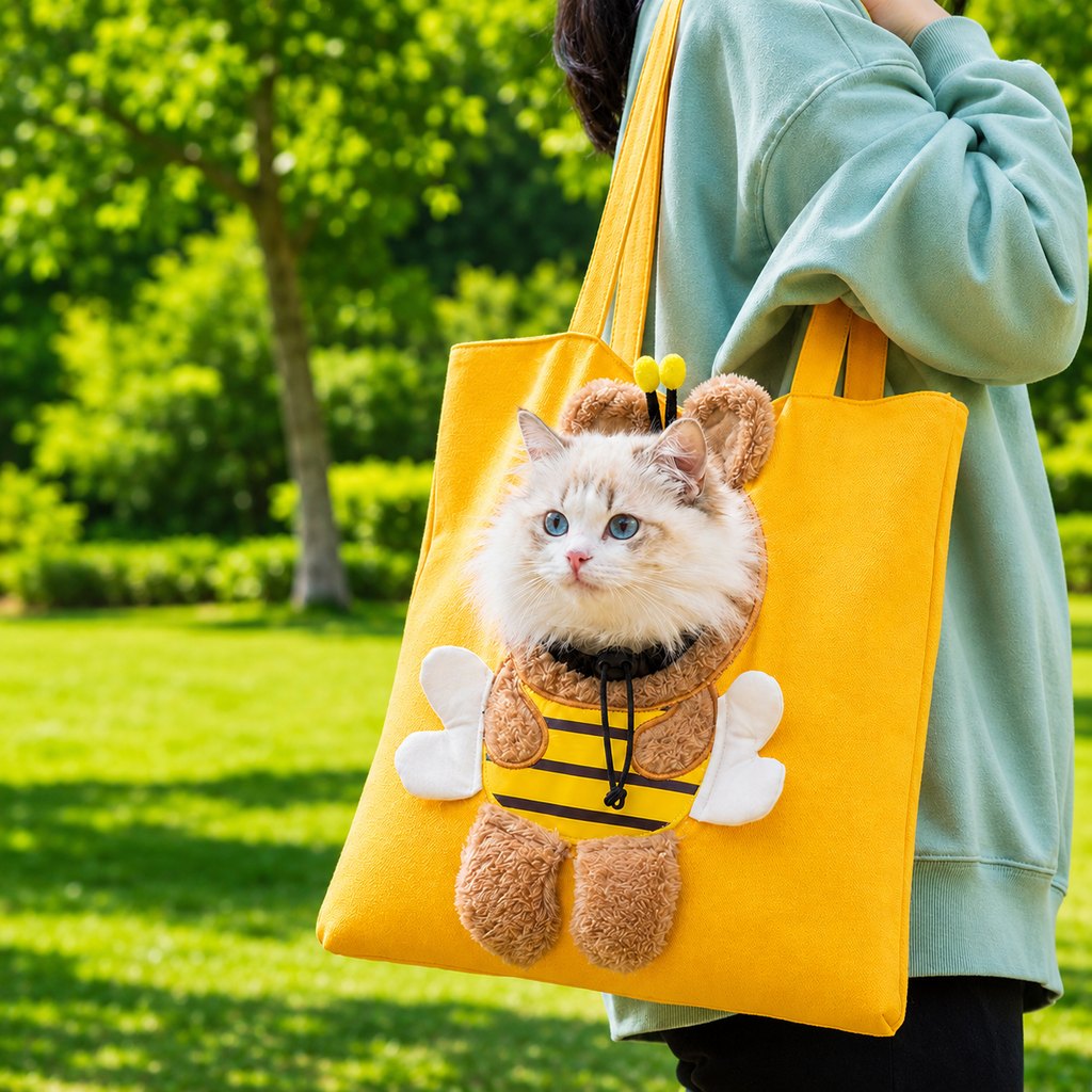 borsa trasportino aperta per gatti per passeggiate e visite dal veterinario - Borsa in canvas leggera per gatti e cani d