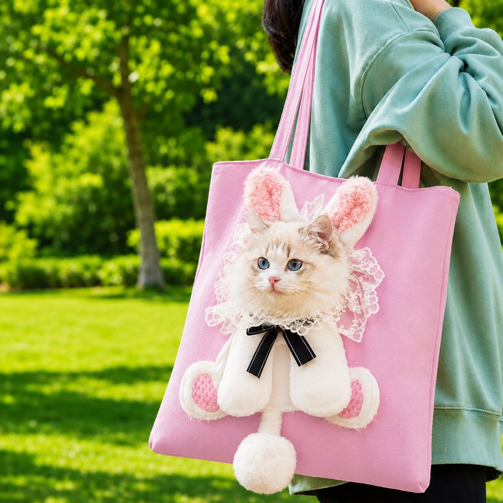 borsa trasportino aperta per gatti per passeggiate e visite dal veterinario - Borsa in canvas leggera per gatti e cani d