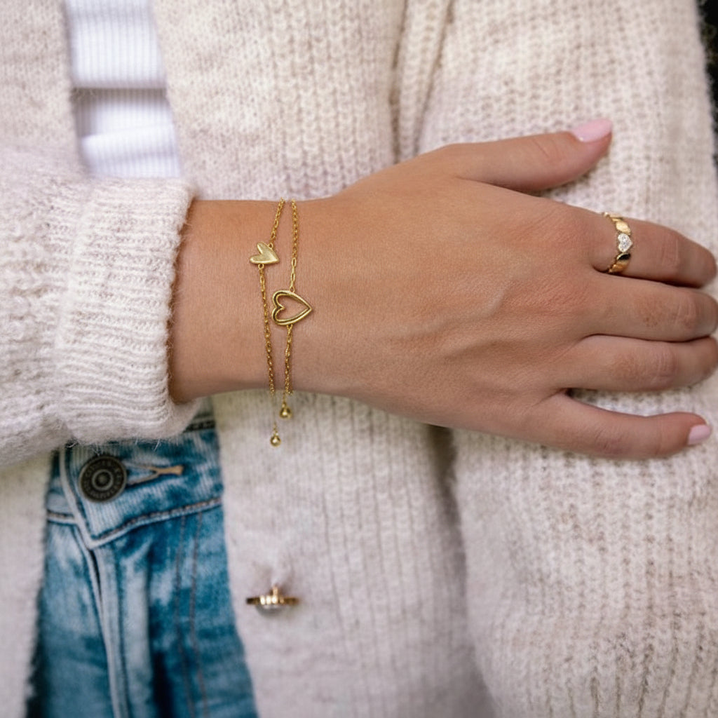 Bracciale regolabile con ciondolo a cuore abbinato per coppia