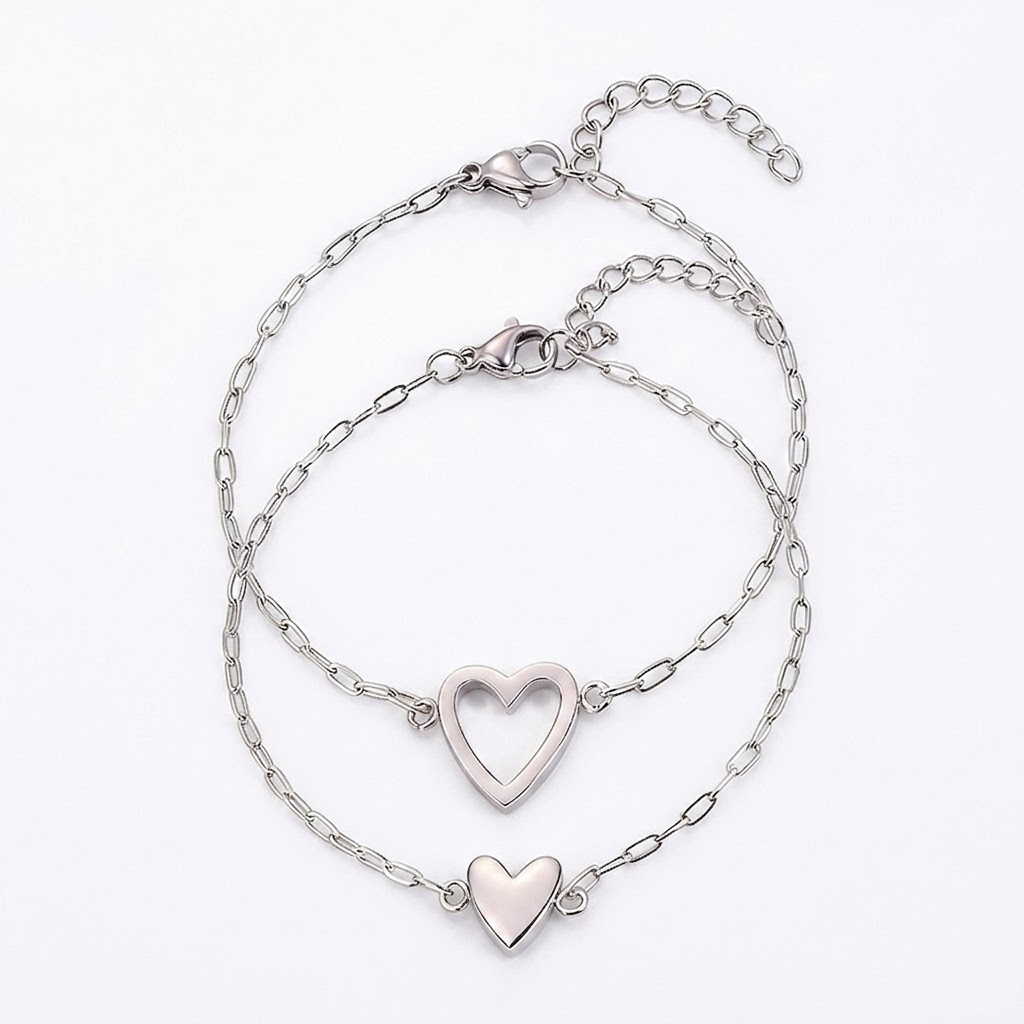 Bracciale regolabile con ciondolo a cuore abbinato per coppia