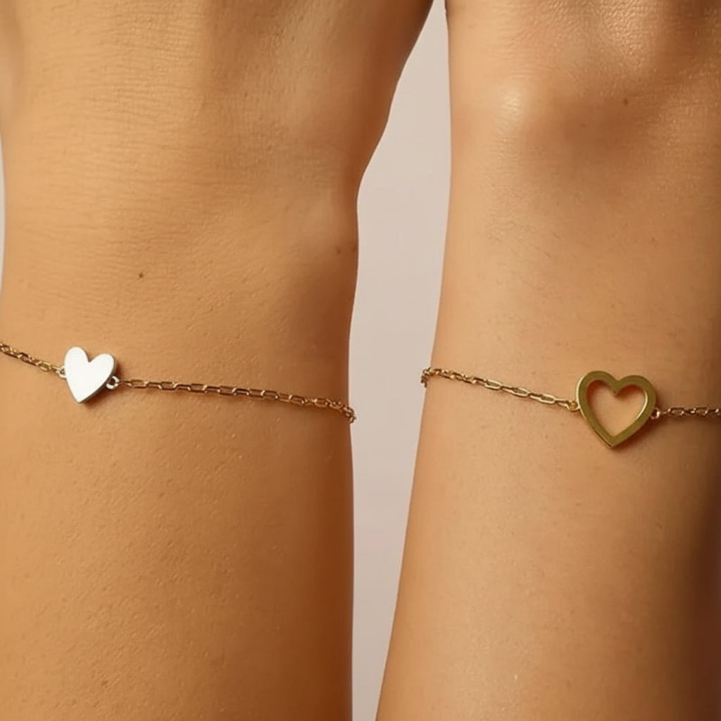Bracciale regolabile con ciondolo a cuore abbinato per coppia