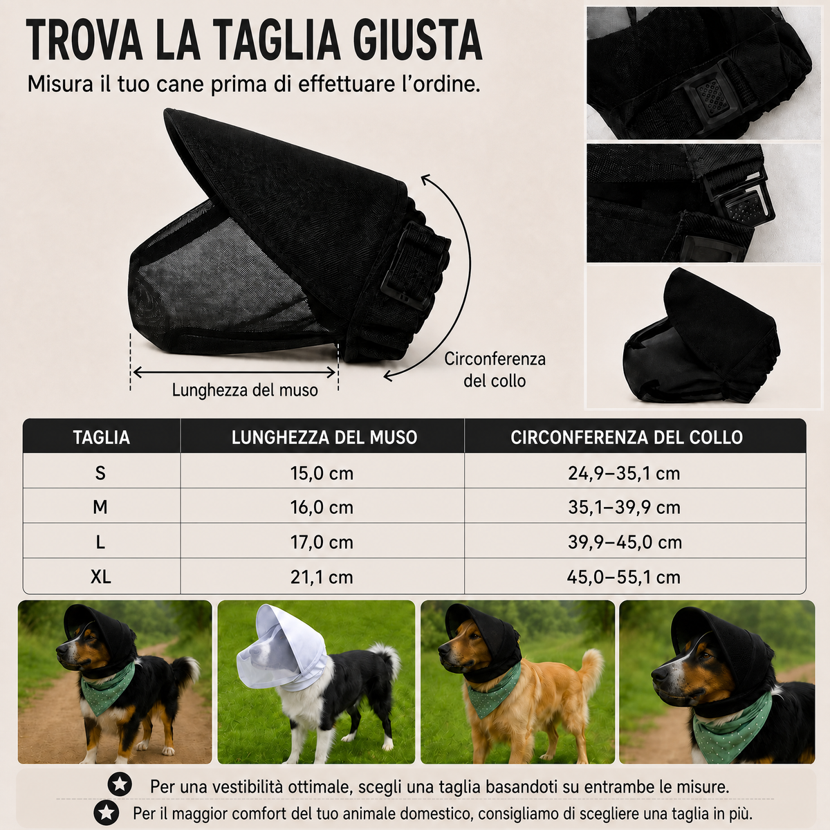 Museruola per cani traspirante anti-scavenging per le passeggiate - Cappuccio in rete che aiuta a bloccare avanzi di cib