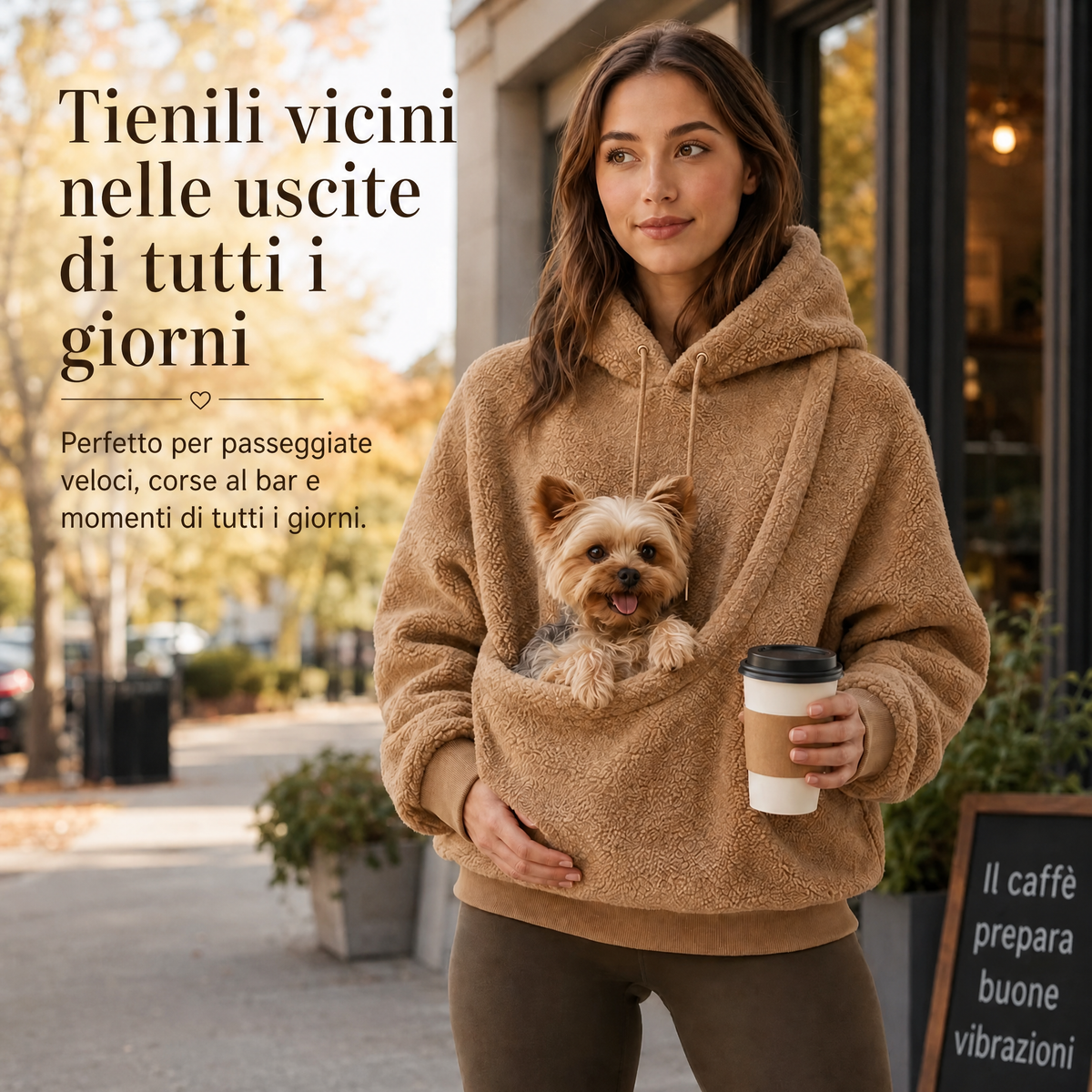 Felpa Pet Carrier Sherpa con Cappuccio per Cani e Gatti di Piccola Taglia – Morbida Felpa con Tasca Frontale per Passegg
