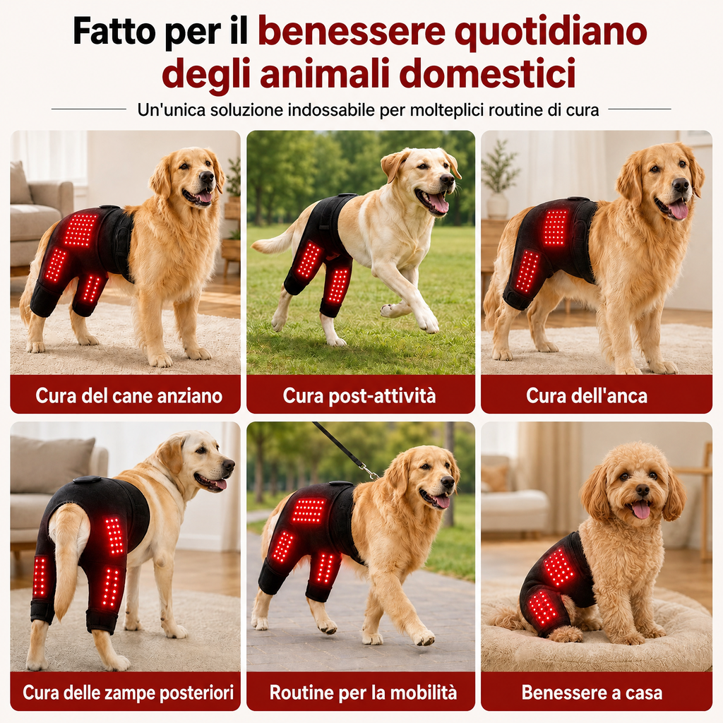 Manica indossabile per fototerapia a luce rossa per cani, utilizzata per la cura a domicilio della parte bassa della sch