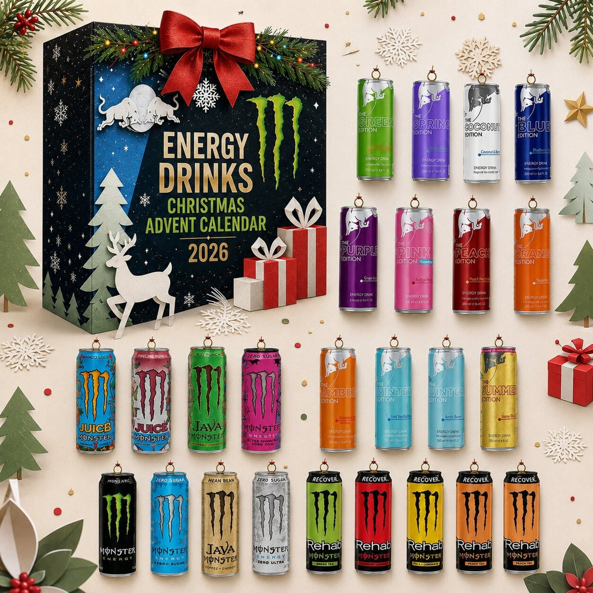Calendario dell’Avvento Energy Drink, scatola conto alla rovescia di 24 giorni per Natale