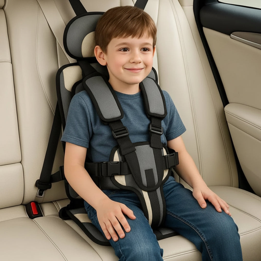 Seggiolino auto portatile con imbracatura di sicurezza e rialzo per bambini