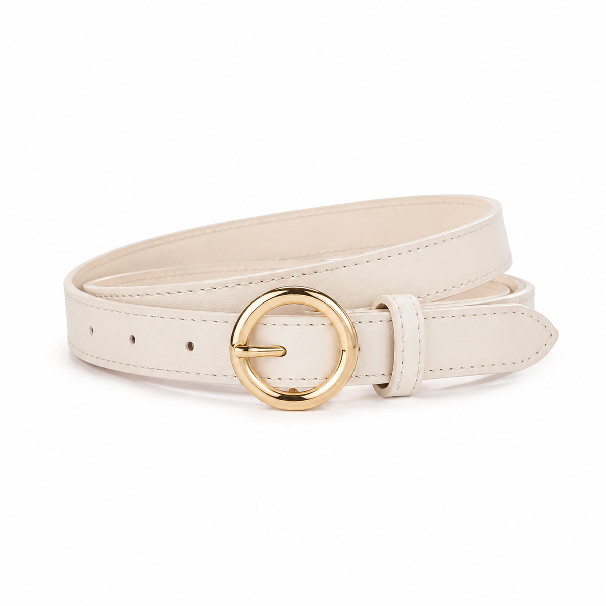 Cintura in pelle bianca con fibbia dorata