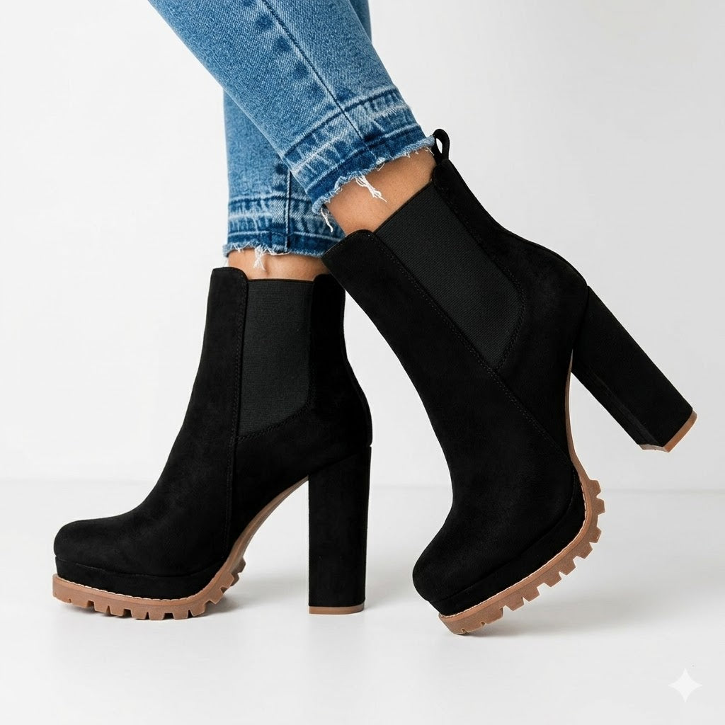 Stivaletti slip-on da donna con plateau e tacco largo